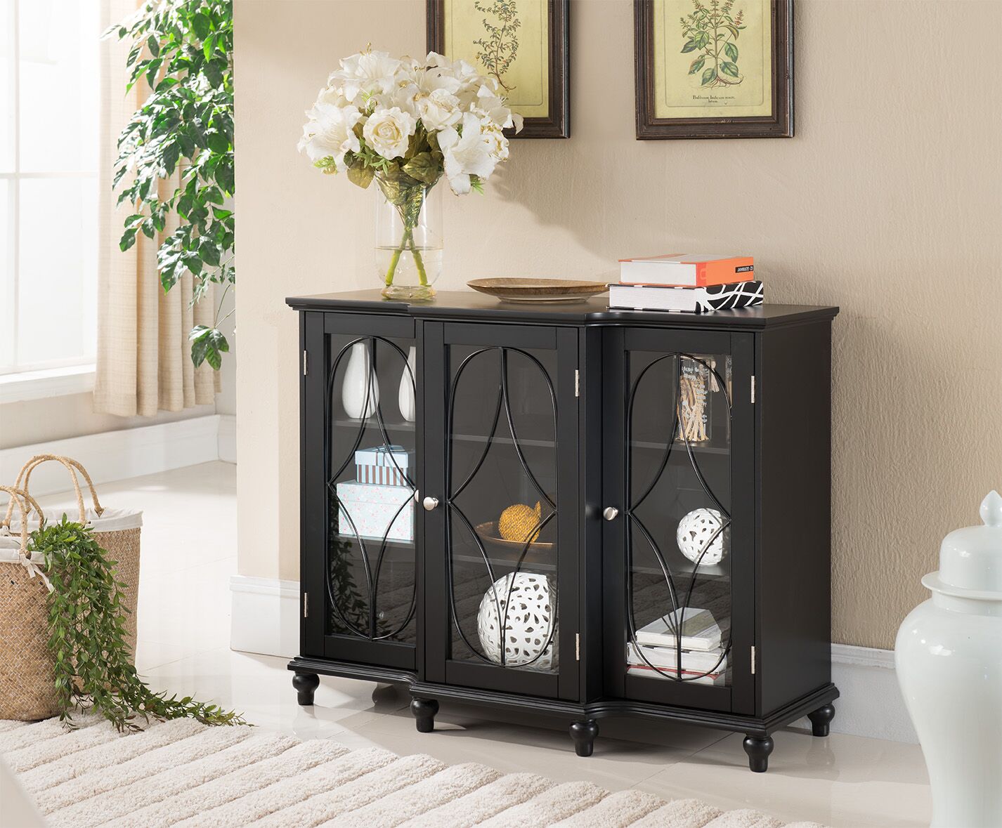 Kings Brand Black Finish Wood Storage Sideboard Buffet