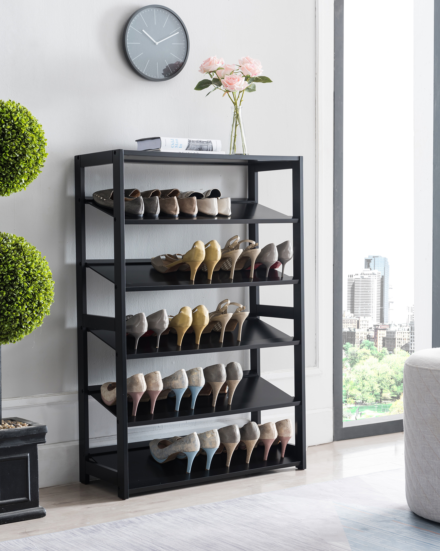 shoe cabinet for sale on Kings Brand Furniture 5 Tier Wood Shoe Rack Storage Organizer Black Ebay
