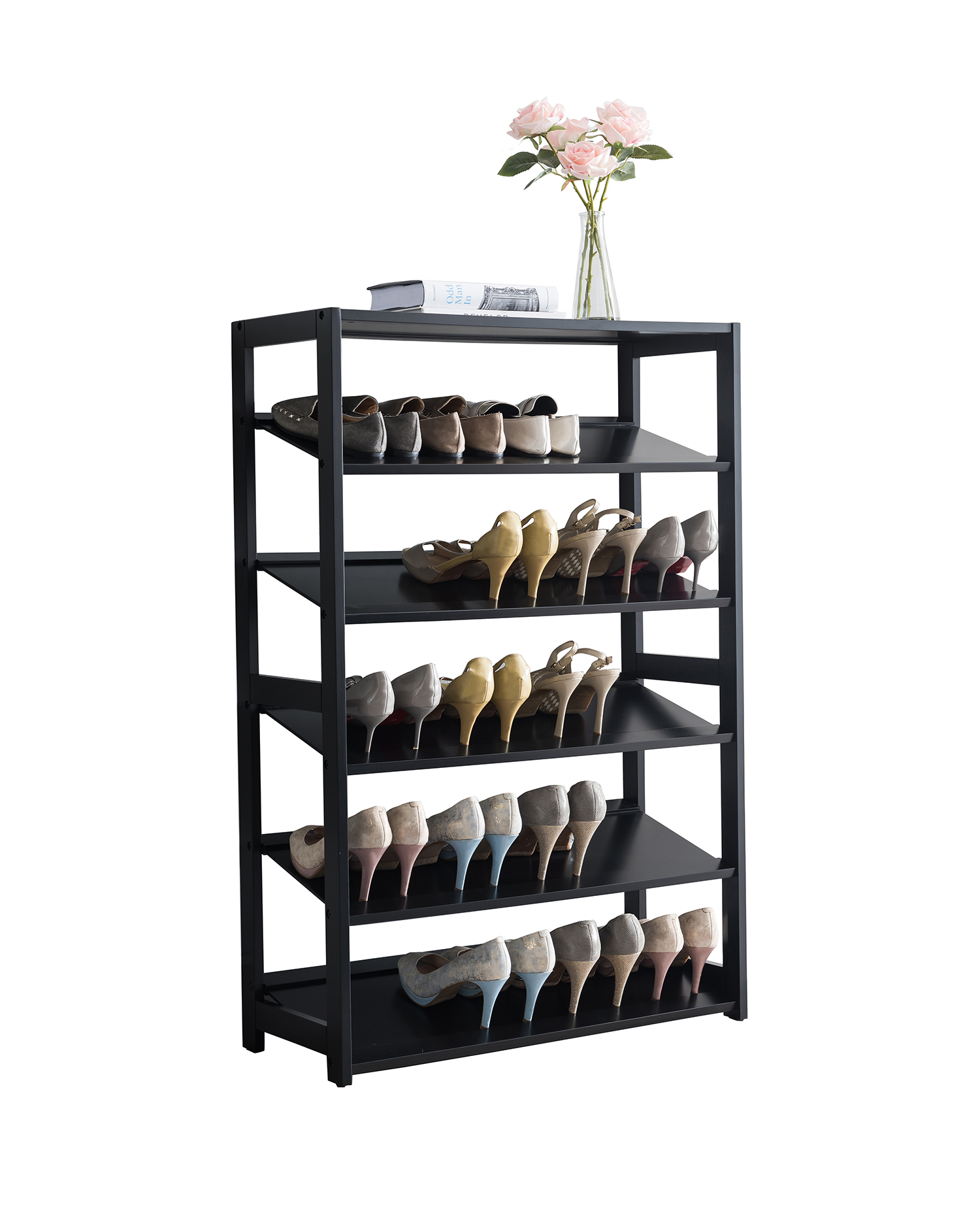 wooden shoe racks for closets on Kings Brand Furniture 5 Tier Wood Shoe Rack Storage Organizer Black Ebay