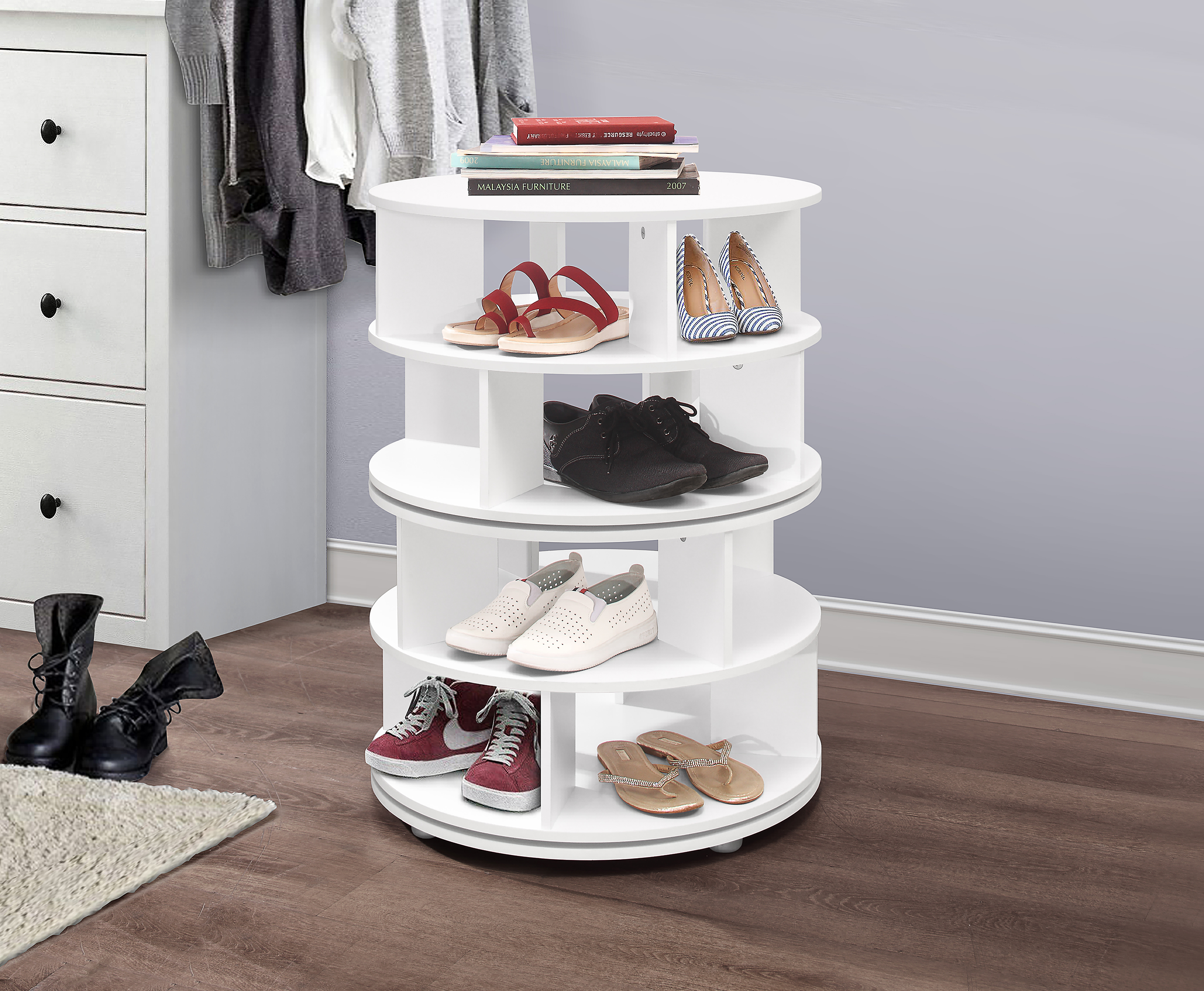 Kings Brand – 4-Tier Revolving Lazy Susan Shoe Rack Storage